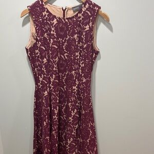 Women's Burgundy Lace Fit & Flare Dress